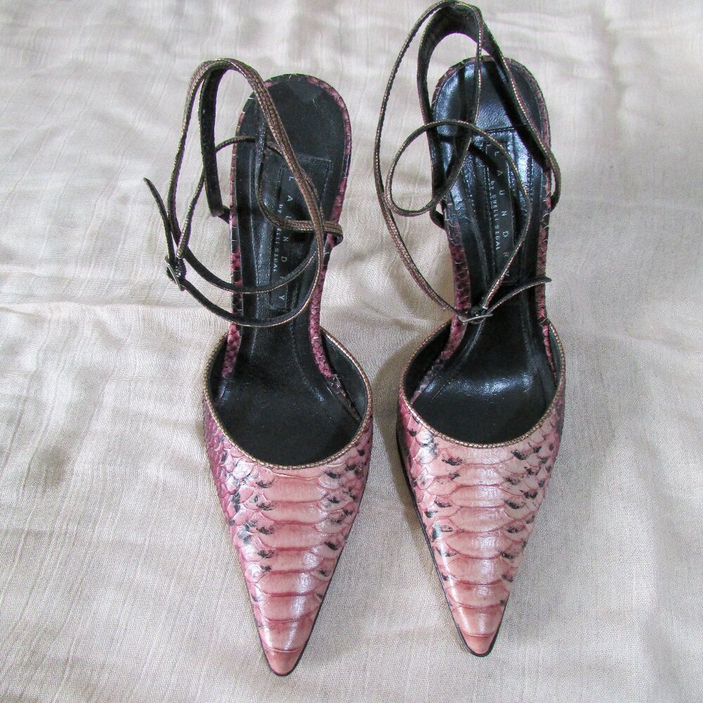 Laundry by Shelli Segal Leather Snake Skin Ankle Strap High Heel Size 6.5